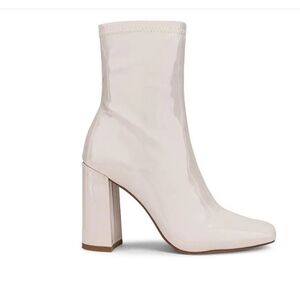 Steve Madden Boot Lynden Square Toe Side Zip Block Heel Ankle Boot Bone   Sz 8.5